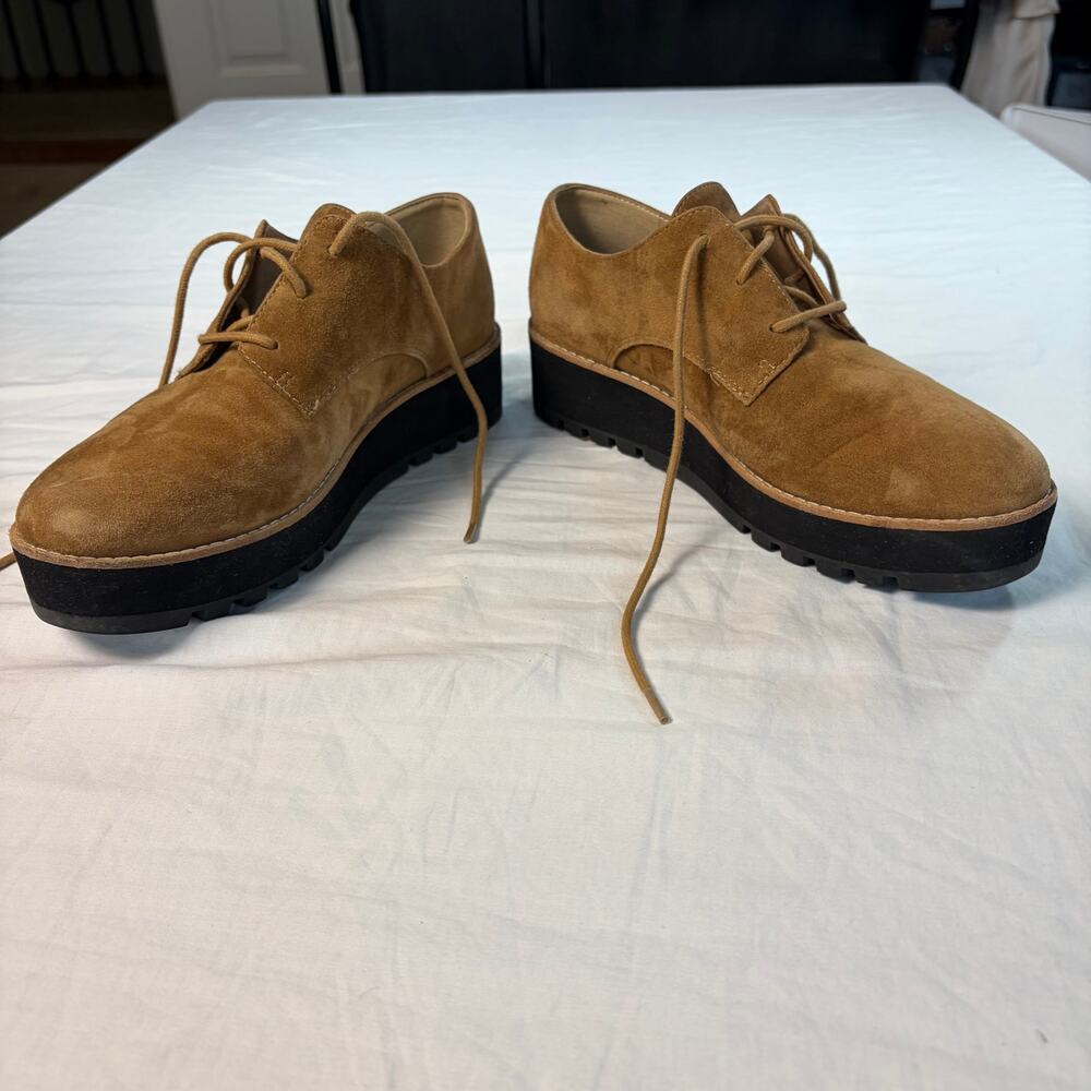 Eileen Fisher womens tan suede platform oxfords. Size 6M. preppy, academic brown - Picture 6 of 8